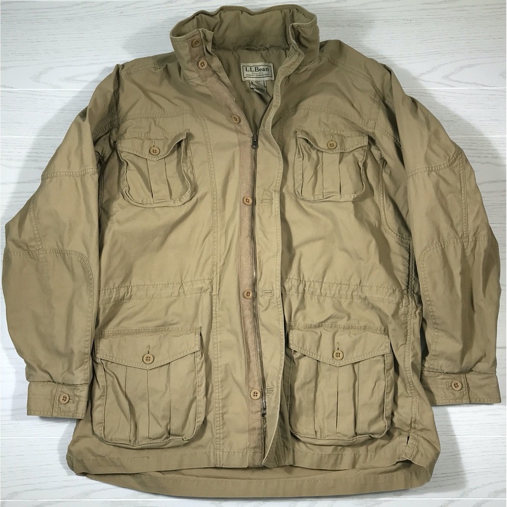 LL Bean Field Jacket Men Large Tall Brown Canvas Chore Utility 4 Pocket Work Dad